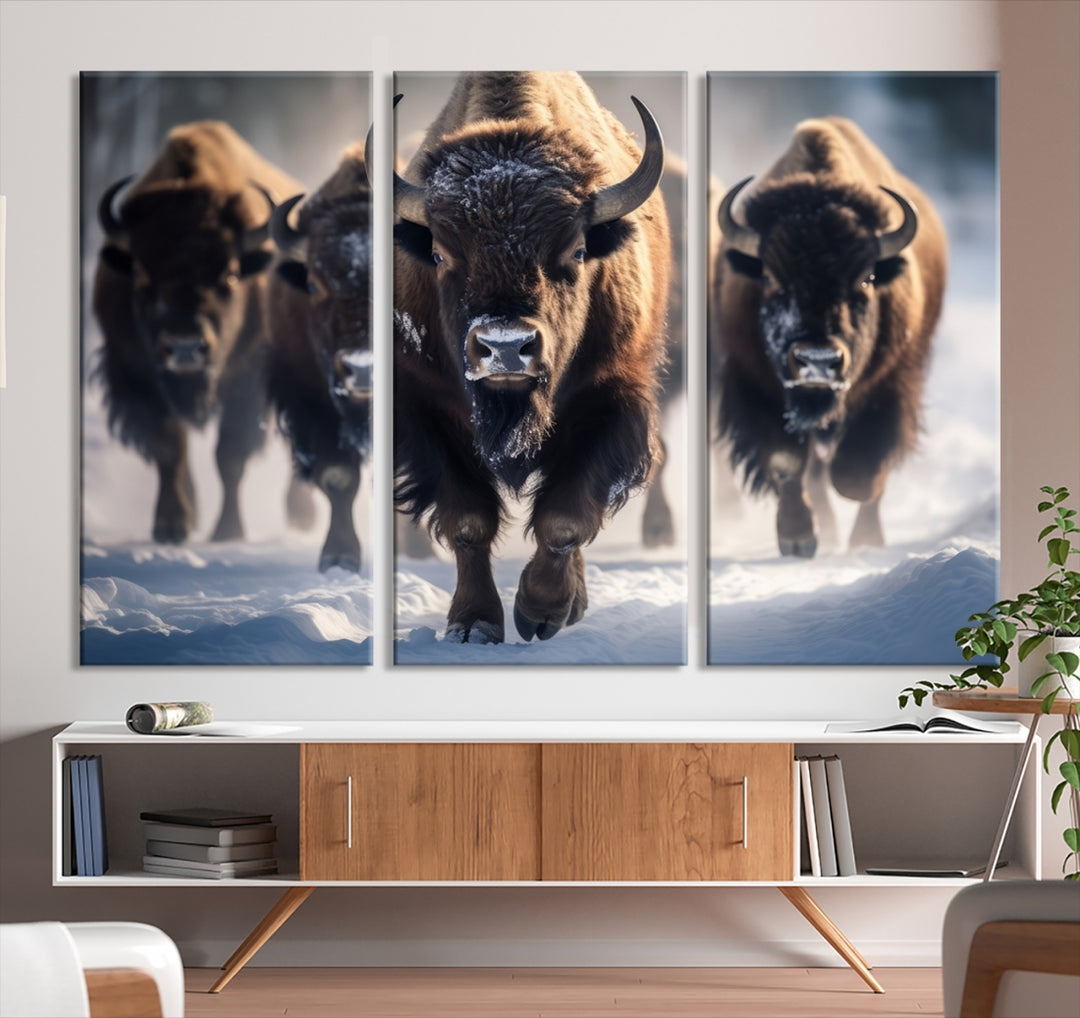 Impression sur toile d’art mural de troupeau de bisons, impression sur toile d’art mural de troupeau de bisons