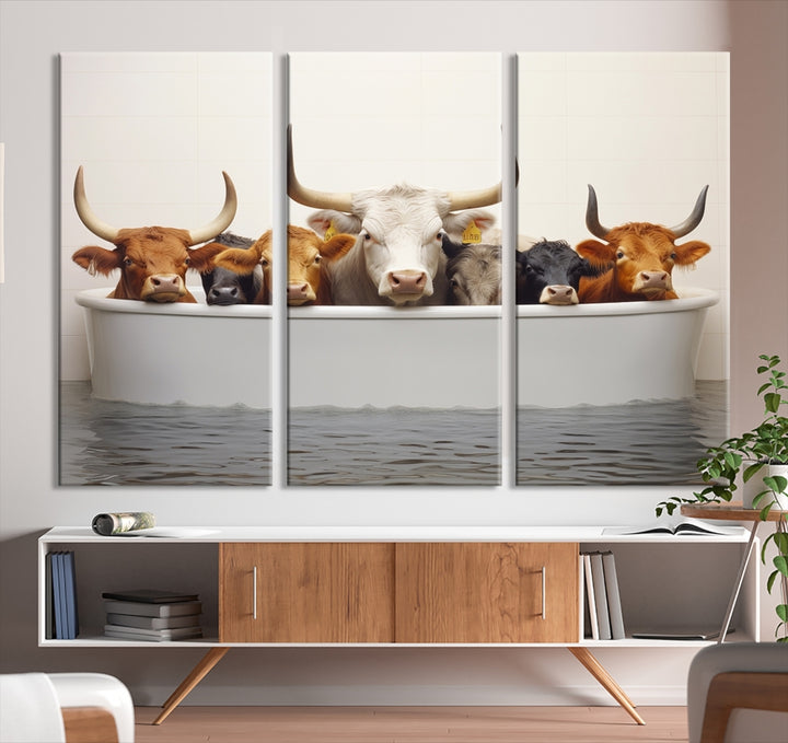 Cow in Bathtub Wall Art Canvas Print