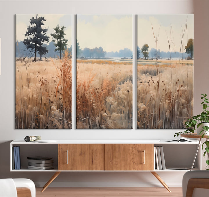Wildflower Field Landscape Oil Painting Wall Art Canvas Print
