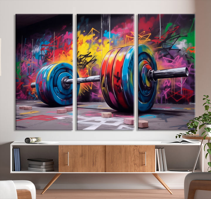 Lienzo decorativo para pared de gimnasio | Impresión de graffiti con barra | Decoración de pared de fitness motivacional | Decoración de la sala de entrenamiento | Decoración del gimnasio en casa