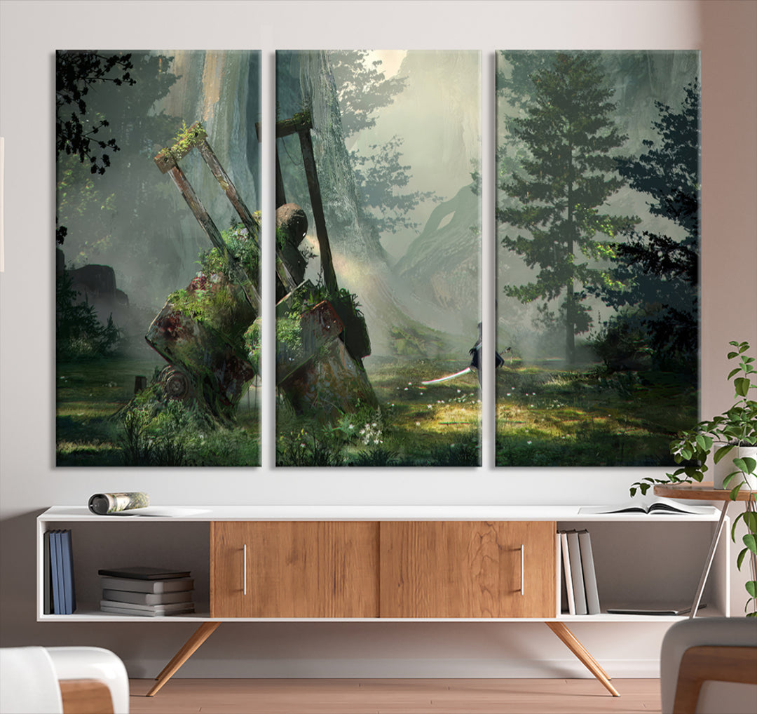 NieR Automata Video Game Wall Art Canvas Print, Framed Ready to Hang, Multi Panel Wall Art for Kids Room Decor
