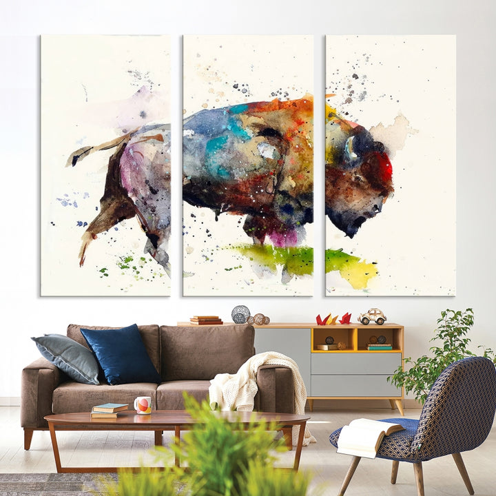Watercolor Bison Wall Art Canvas Print