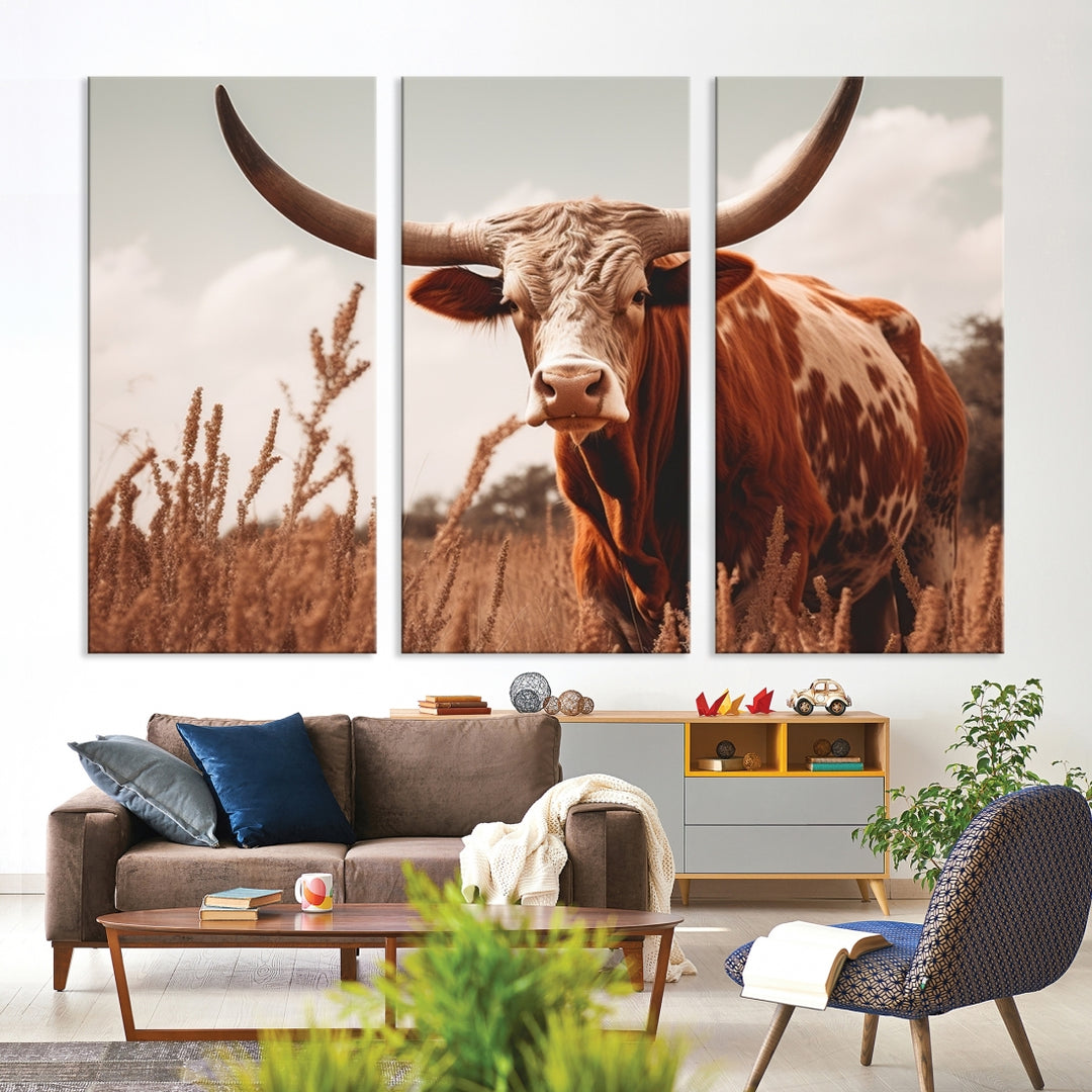 Cow Longhorn Wall Art Canvas Print, Longhorn Texas Cow Animal Canvas Print