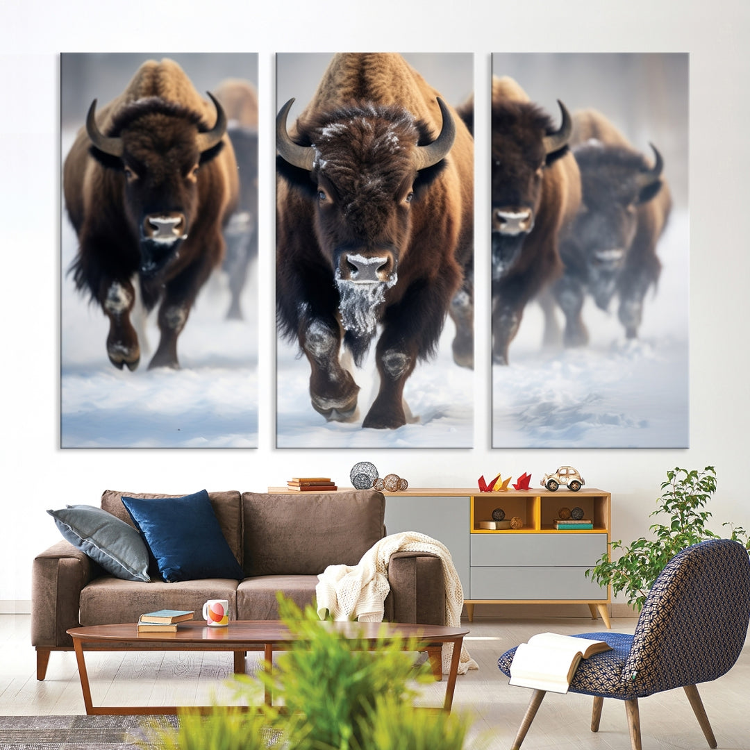 Impression sur toile d’art mural de troupeau de bisons, impression sur toile d’art mural de troupeau de bisons