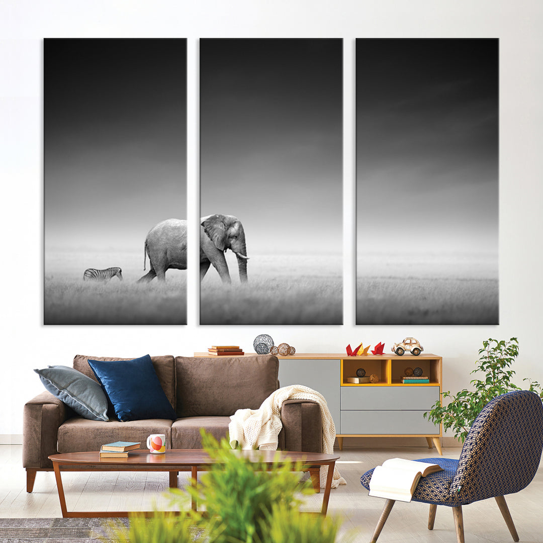 Elephant and Zebra Savannah Canvas Print