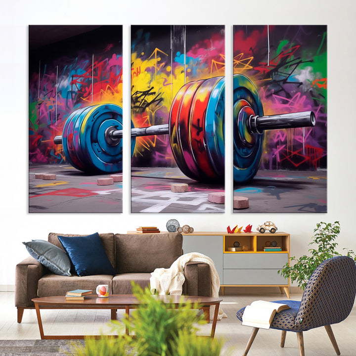Fitness Gym Barbell Graffiti Wall Art Canvas Print