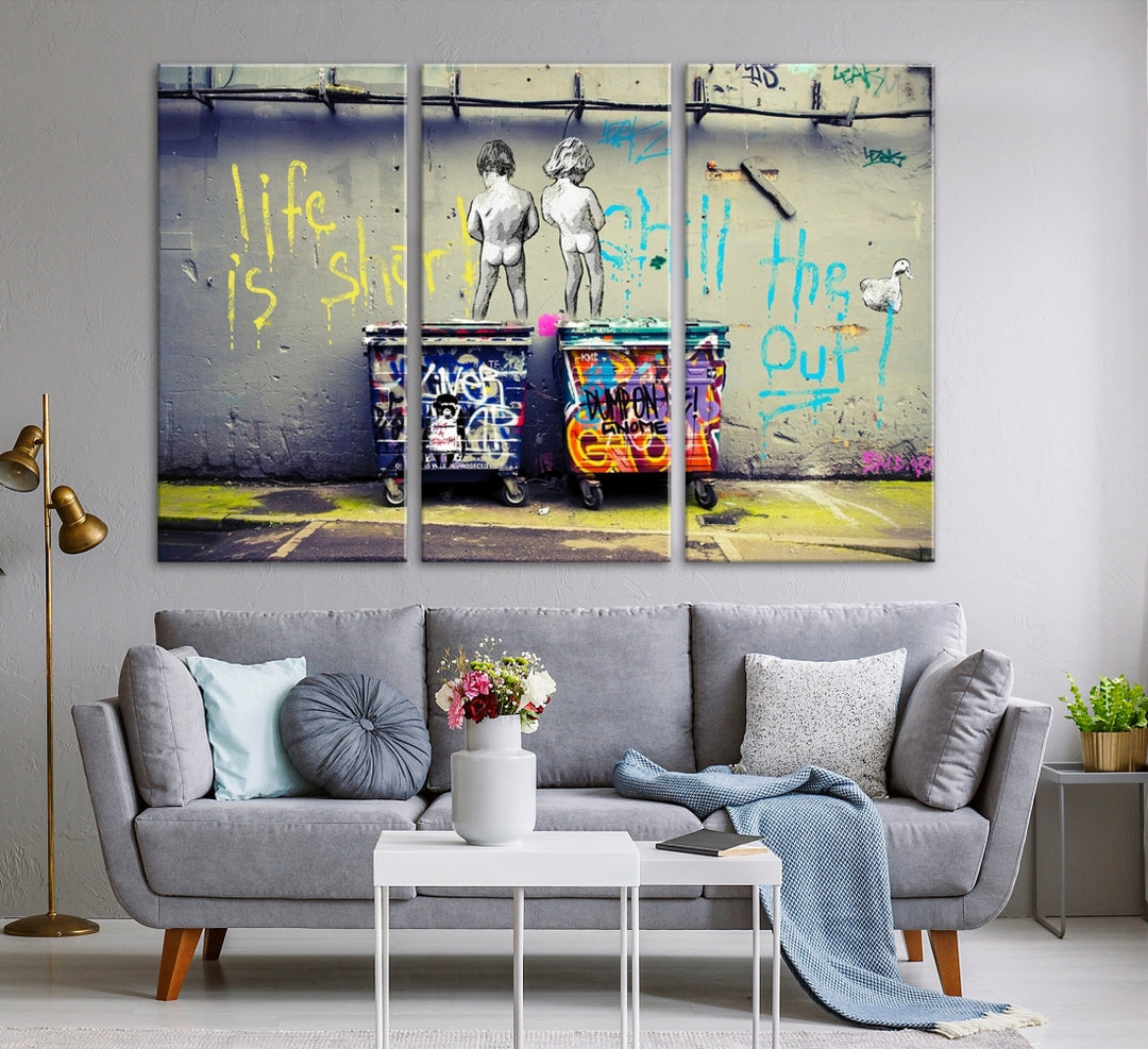 Graffiti Banksy Life Is Short, lienzo grande abstracto moderno, impresión artística de pared para sala de estar, obra de arte abstracta colorida