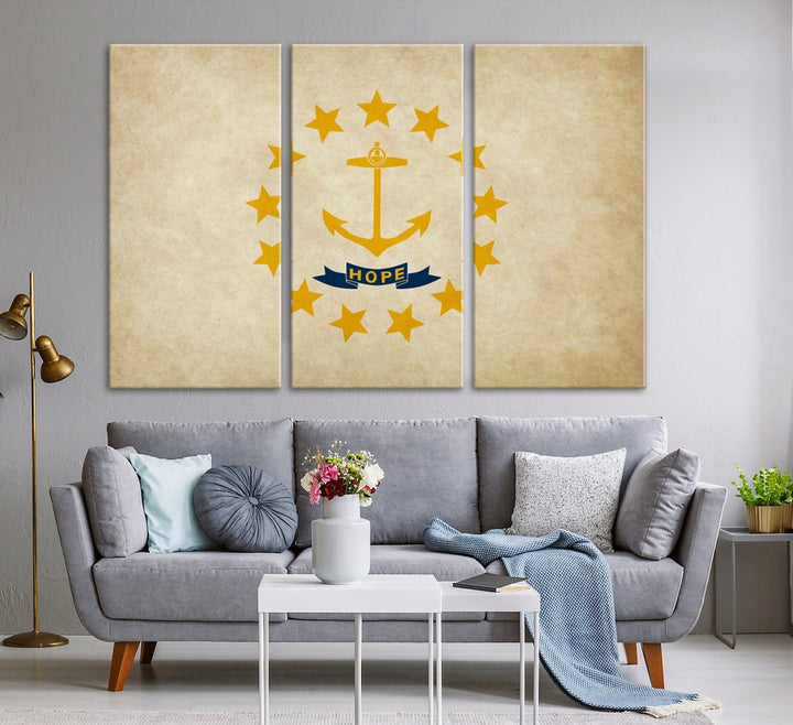 Arte de pared con bandera de los estados de Rhode Island, EE. UU. Lienzo