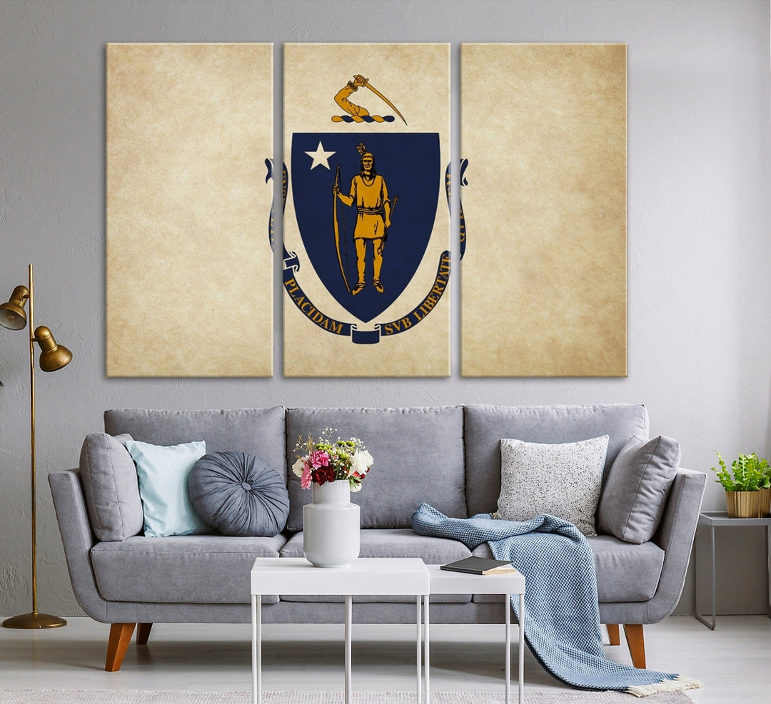 Art mural du drapeau de l'État du Massachusetts Impression sur toile