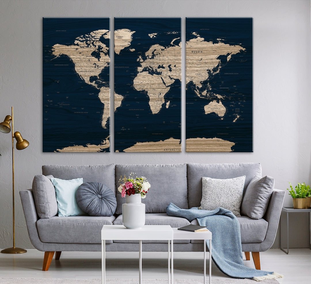 Gran mapa del mundo detallado, arte de pared, impresión en lienzo para sala de estar, comedor, cocina, decoración del hogar y la Oficina