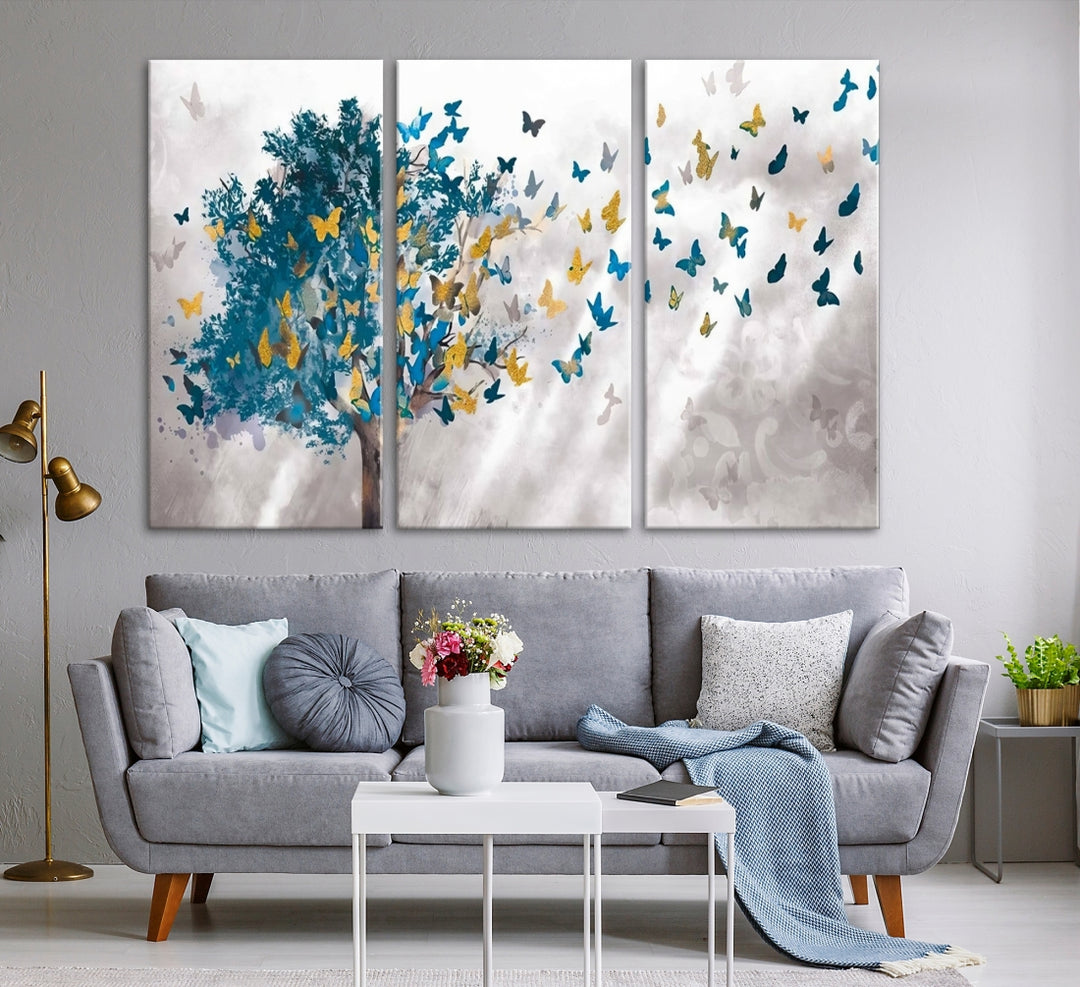 Tree Butterfly Abstract Tree and Butterfly Wall Art Canvas Print