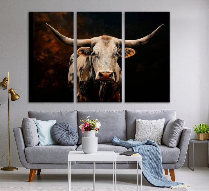Texas Cow Longhorn Wall Art Canvas Print