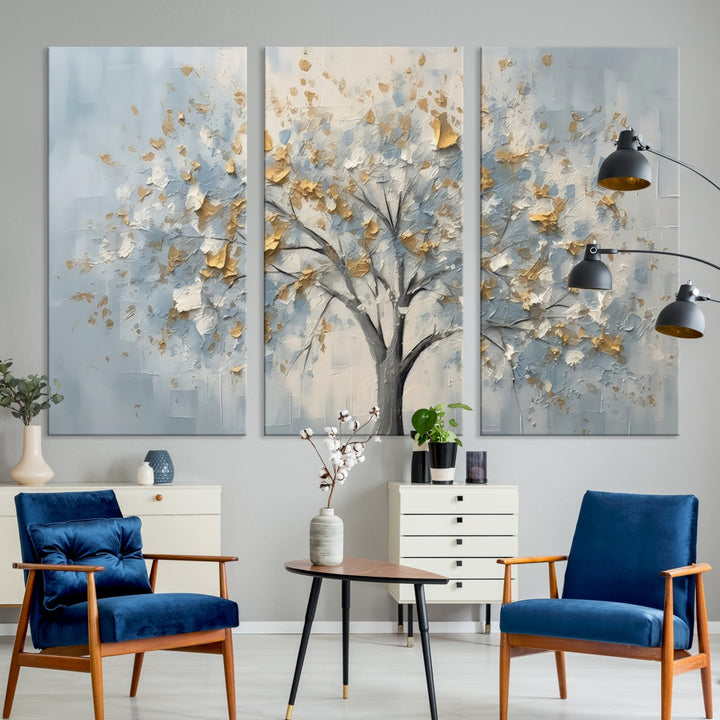 Silver Abstract Tree Wall Art Canvas Print
