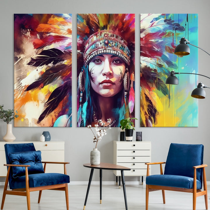 Colorful Indian Girl Abstract Canvas Print
