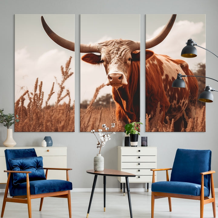 Impresión de lienzo de arte de pared de vaca Bighorn, impresión de lienzo de animal de vaca grande de Longhorn Texas