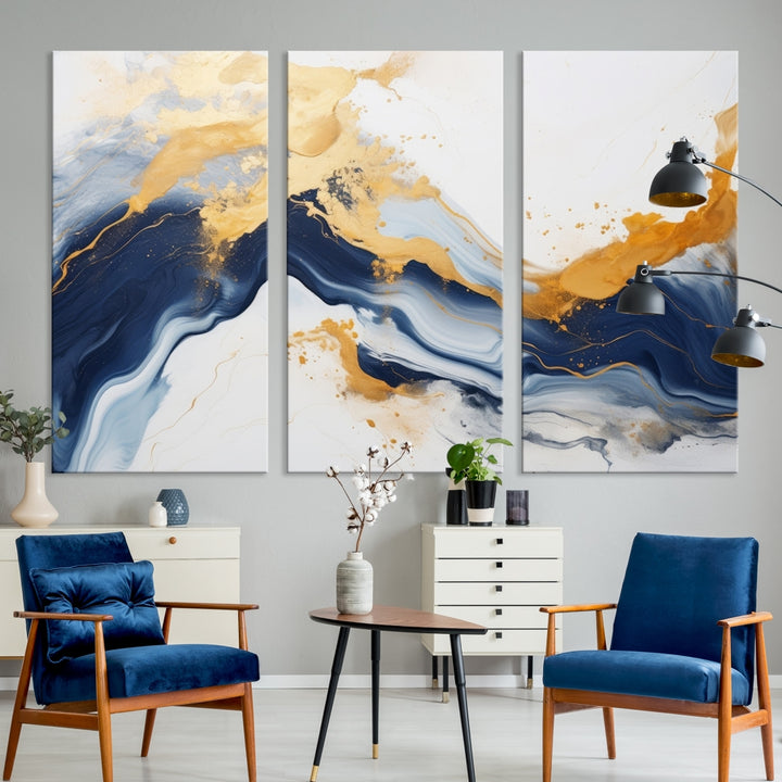 Navy Blue Wall Art Canvas Print Abstract Artwork Printing