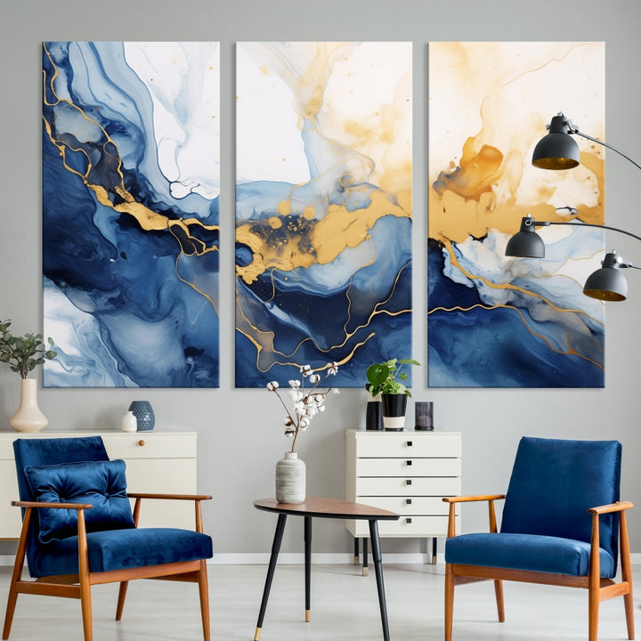 Navy Blue Gold Abstract Wall Art Canvas Print