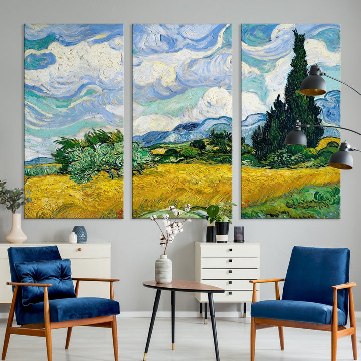 Wheatfield With Cypresses By Van Gogh Painting Wall Art Canvas Print