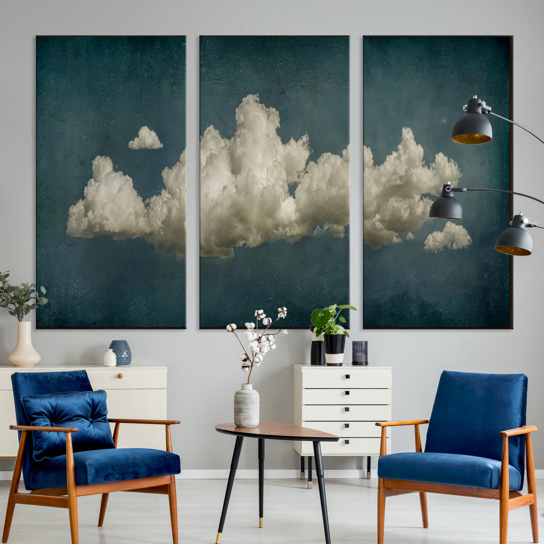 Vintage Green Clouds Wall Art Canvas Print