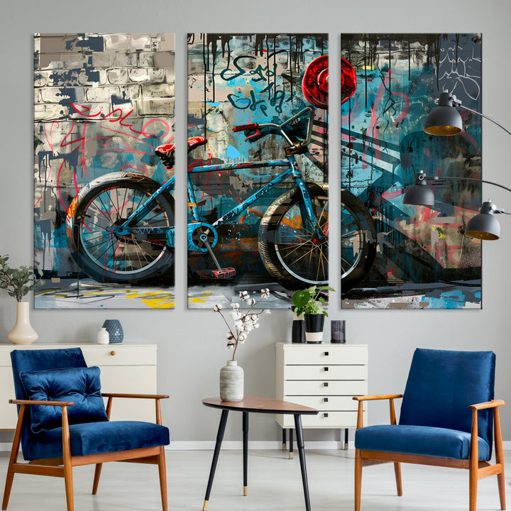 Impression abstraite de toile d’art mural de vélo, impression de toile d’art mural de graffiti