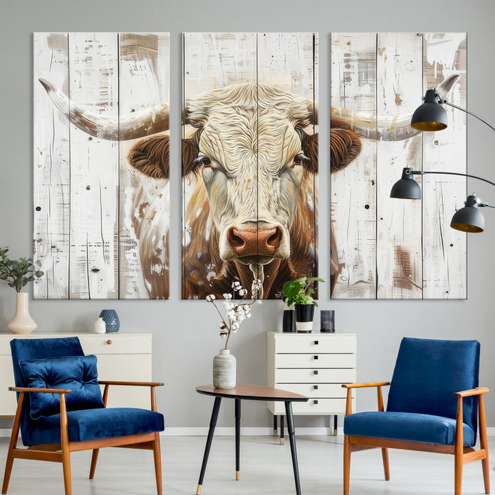 Vintage Background Texas Cow Longhorn Canvas Wall Art Print