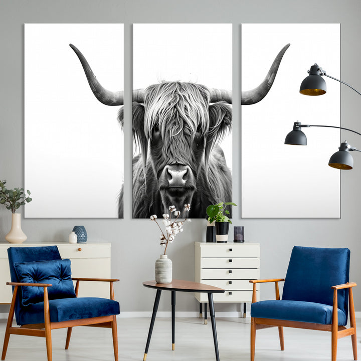 Scottish Highland Cow Longhorn Wall Art Print for Country and Farmhouse Decor