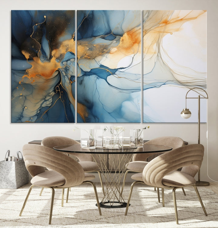 Art mural abstrait bleu marine orange, impression abstraite, impression sur toile abstraite