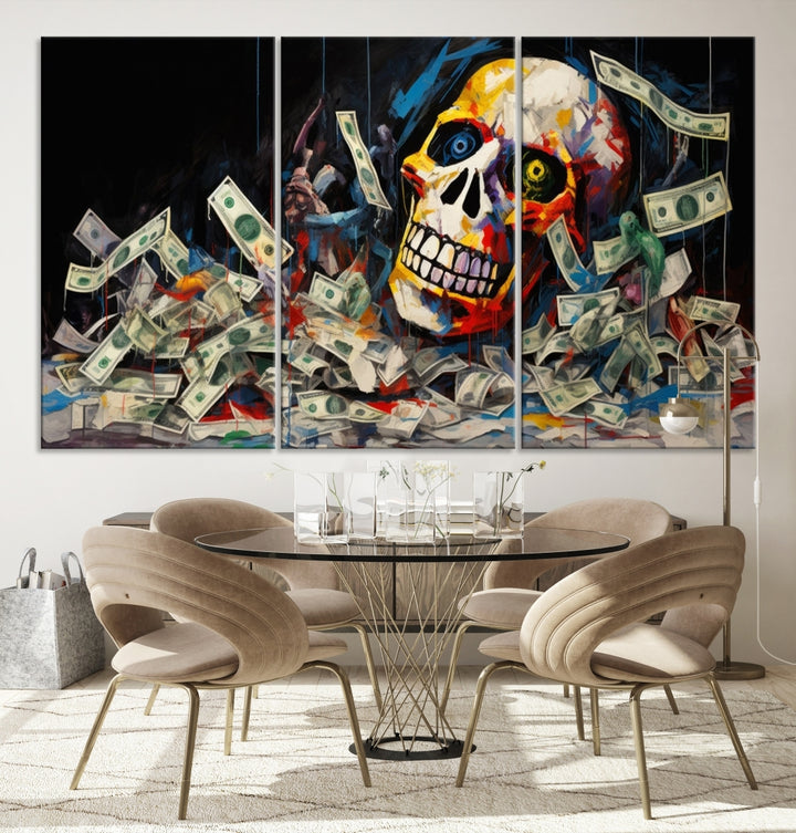 Skull Money Graffiti Abstract Canvas Print