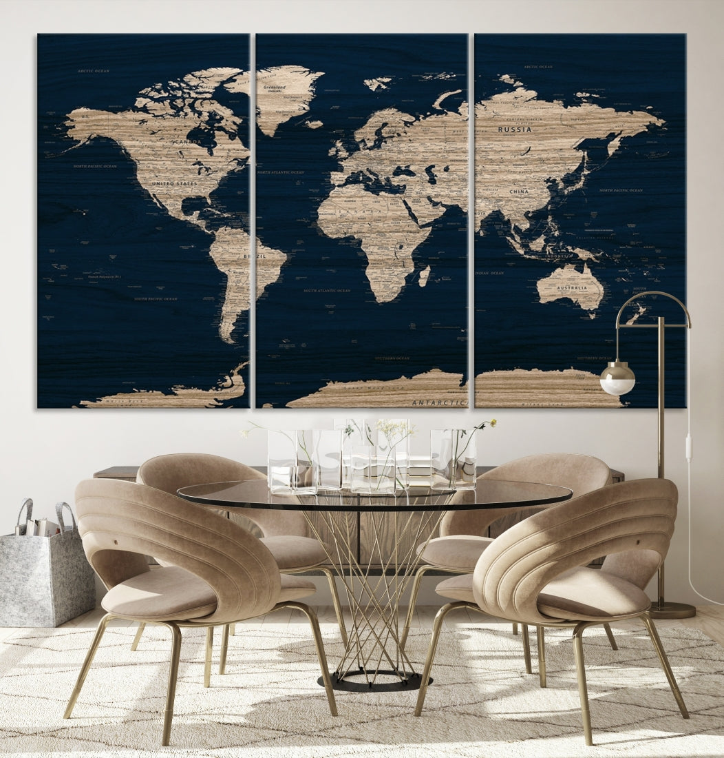 Detailed World Map Wall Art Canvas Print Kitchen
