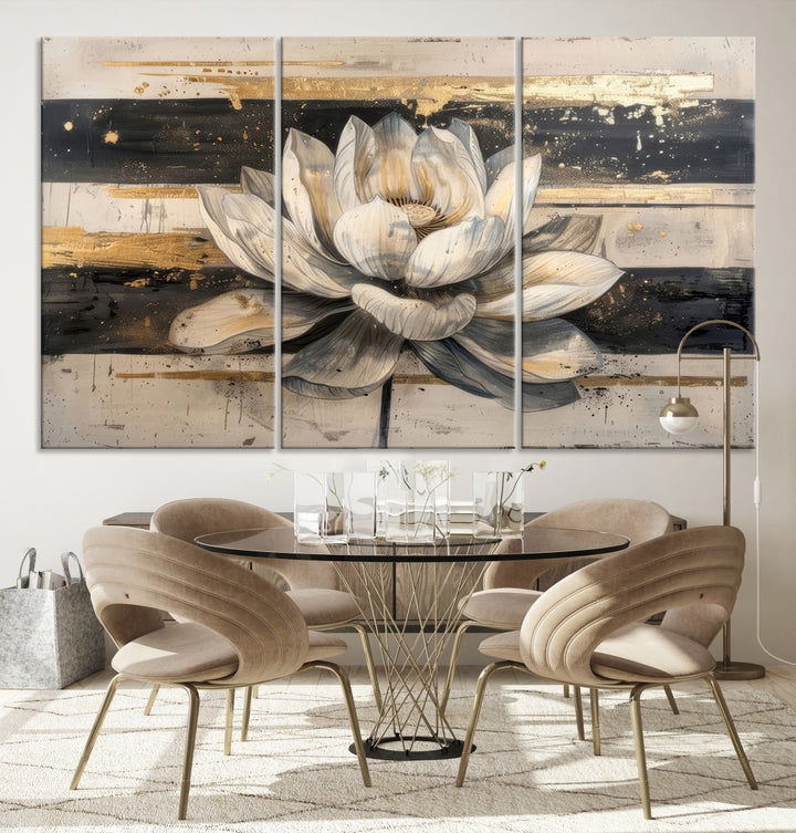 Abstract Lotus Flower Wall Art Canvas Print, Meditation Yoga Room Wall Art