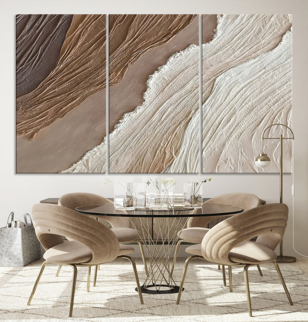 Ariel Abstract Beige Brown Luxury Wall Art Canvas Print