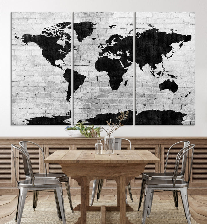 43562 - Lienzo decorativo para pared grande con mapa mundial sombrío en blanco y negro