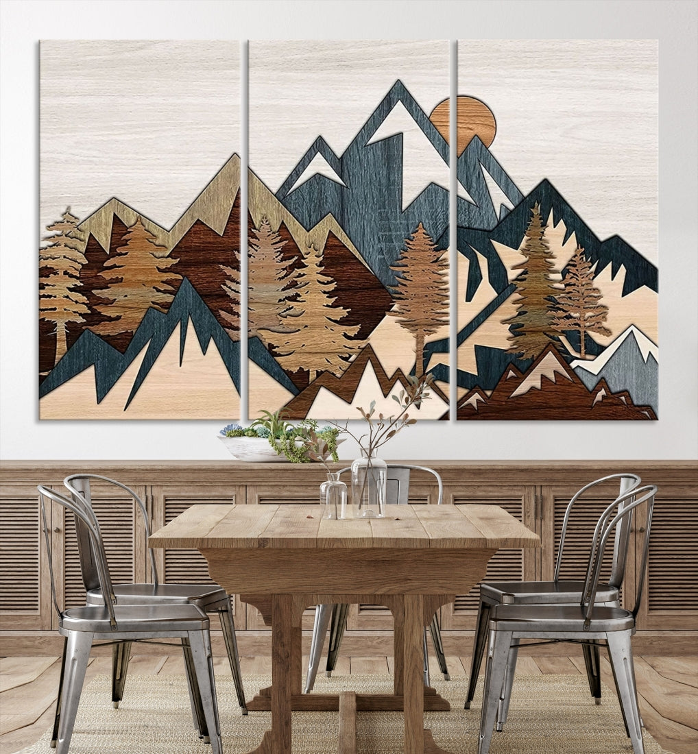 Panneau de bois effet chaîne de montagnes haut mur art impression art rustique
