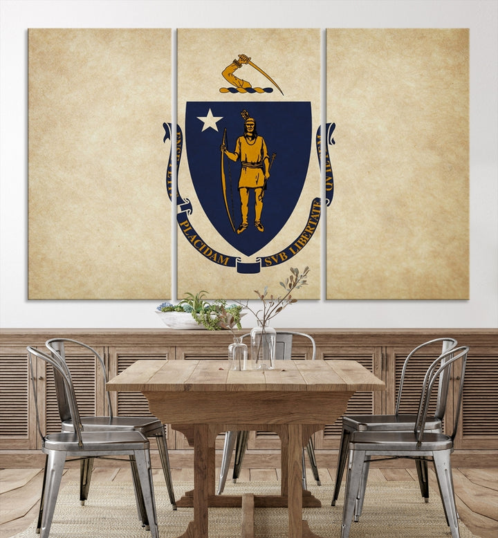 Lienzo decorativo para pared con bandera del estado de Massachusetts