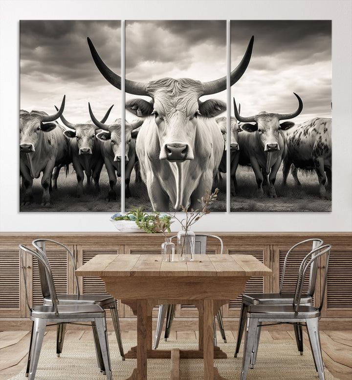 Impression sur toile d’art mural animal de vache Longhorn du Texas, art mural de vache Longhorn
