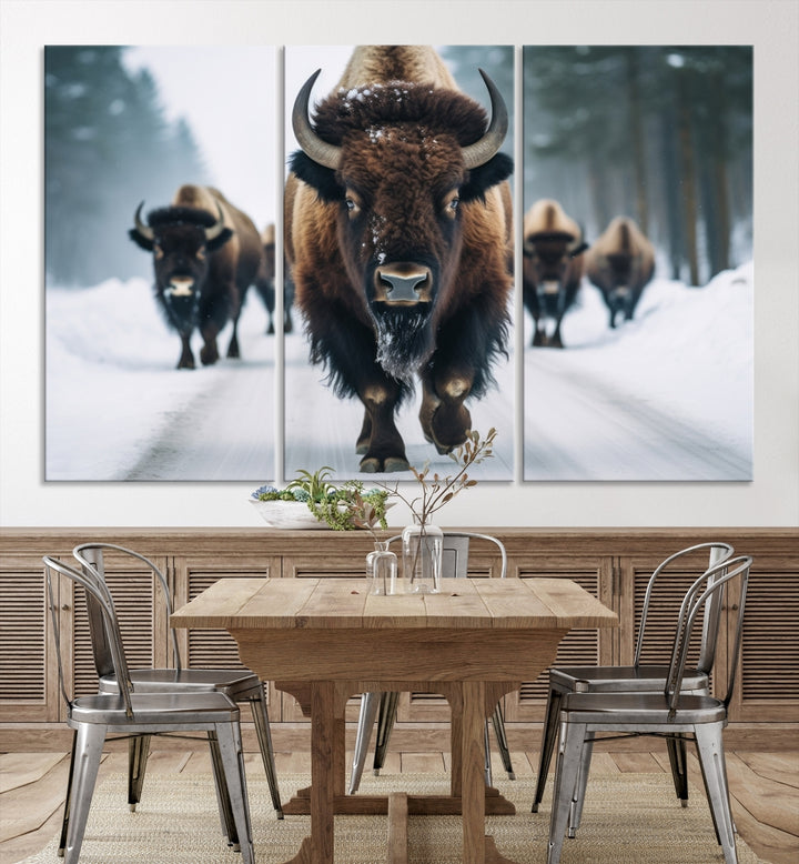 Buffalo Family Winter Wall Art Impression sur toile