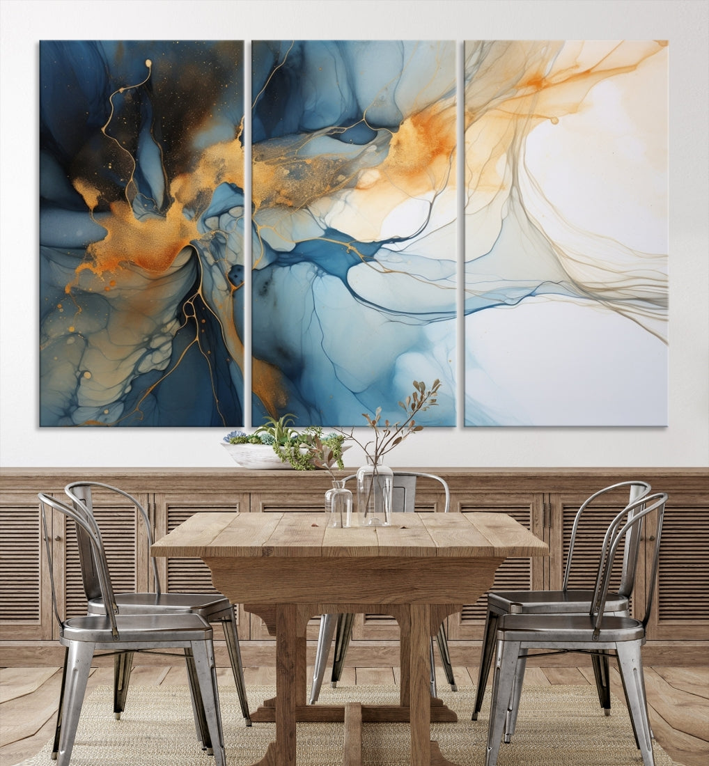Navy Blue Orange Abstract Wall Art, Abstract Printing, Abstract Canvas Print