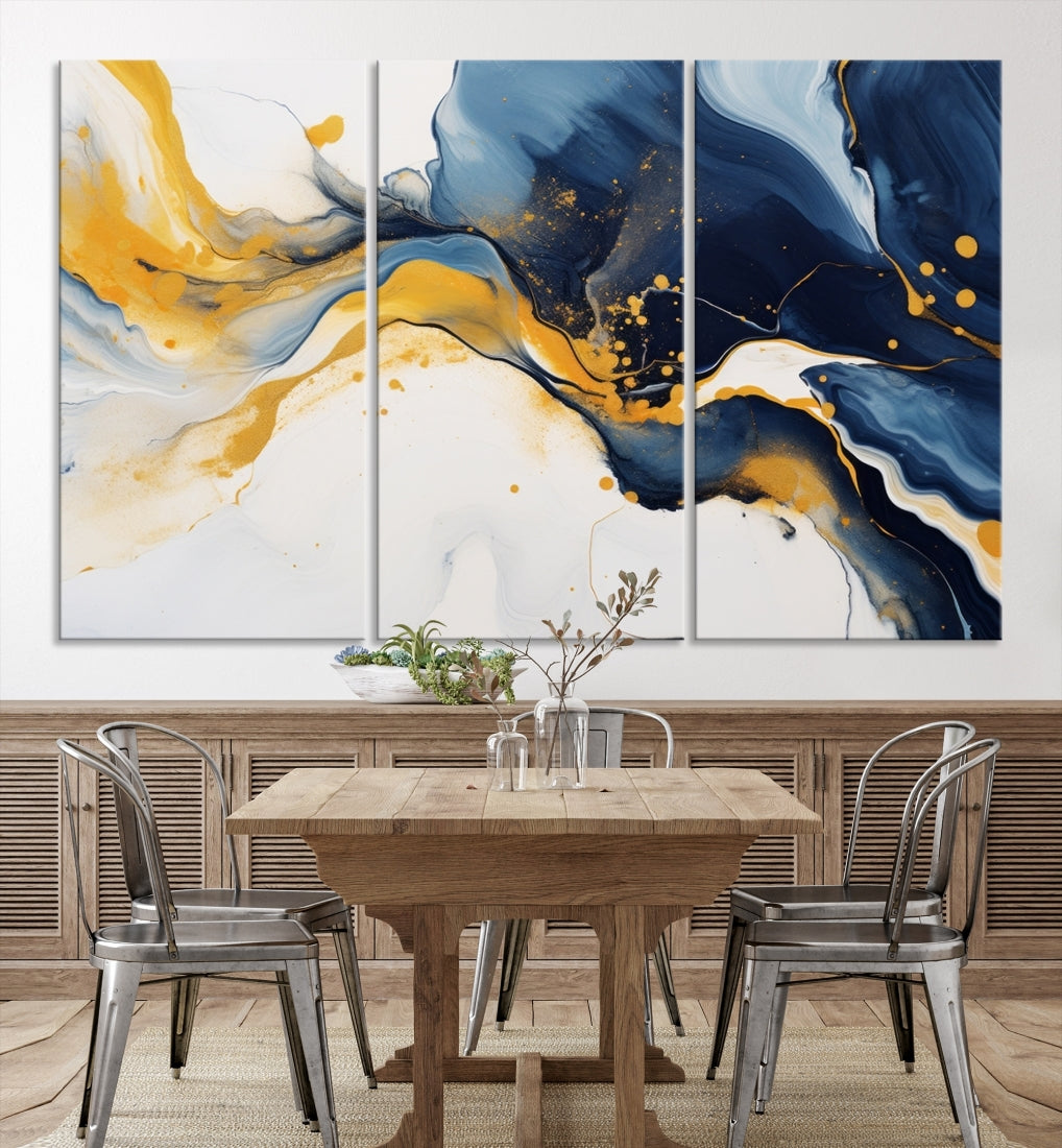 Orange Blue Color Wave Abstract Wall Art Print
