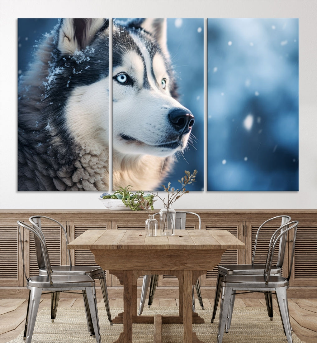 Winter Siberian Husky Wolf Wall Art Canvas Print