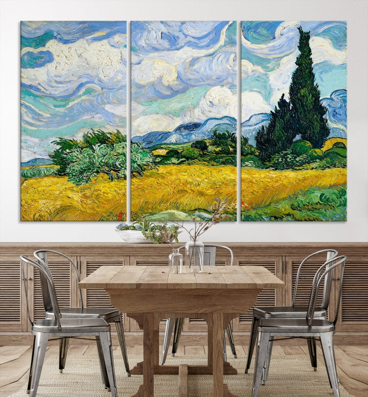 Champ de blé avec cyprès par Van Gogh peinture murale impression sur toile