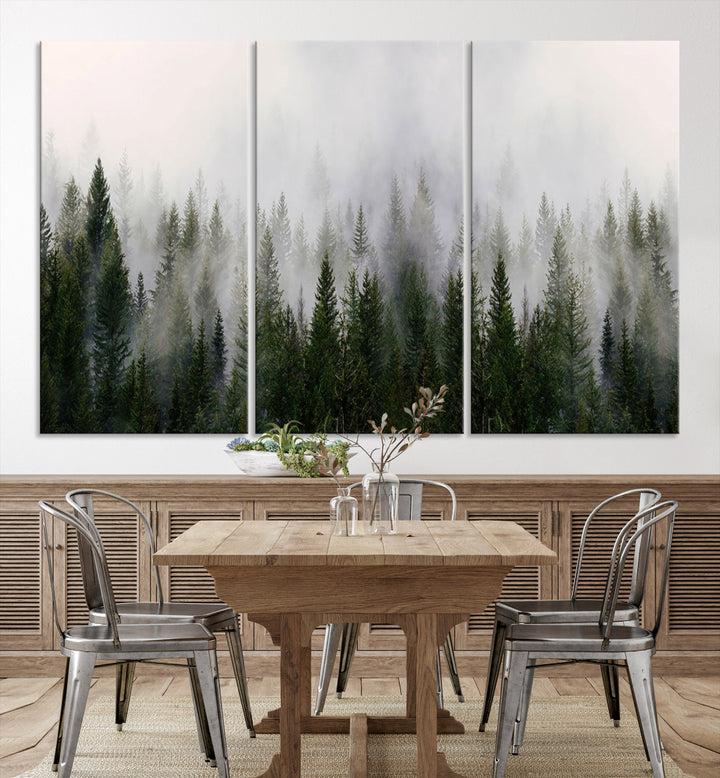 Impression sur toile d’art mural forestier | Art mural de la forêt brumeuse | Impression de forêt de bois de pin