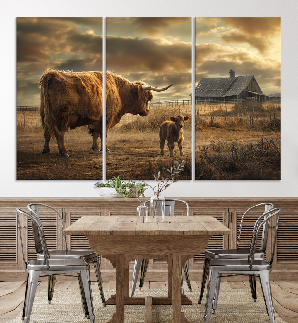 Highland Cow Canvas Wall Art Animal Print Pictures Fluffy Cattle Art