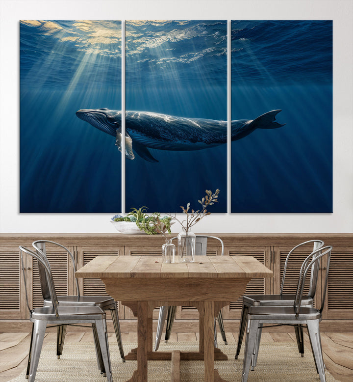 Whale under Ocean Wall Art Canvas Print