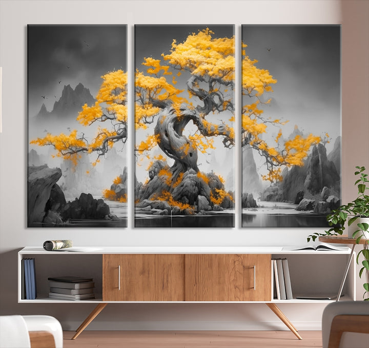 Art mural d'arbre abstrait japonais Impression sur toile