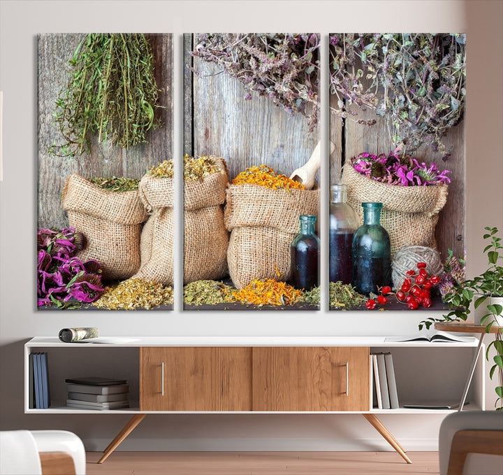 Spices and Herbs Canvas Wall Art Farmhouse Rustic Kitchen Wall Decor