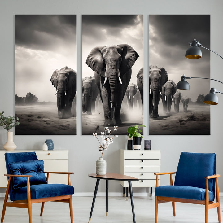 Arte de pared familiar de elefante blanco negro Lienzo
