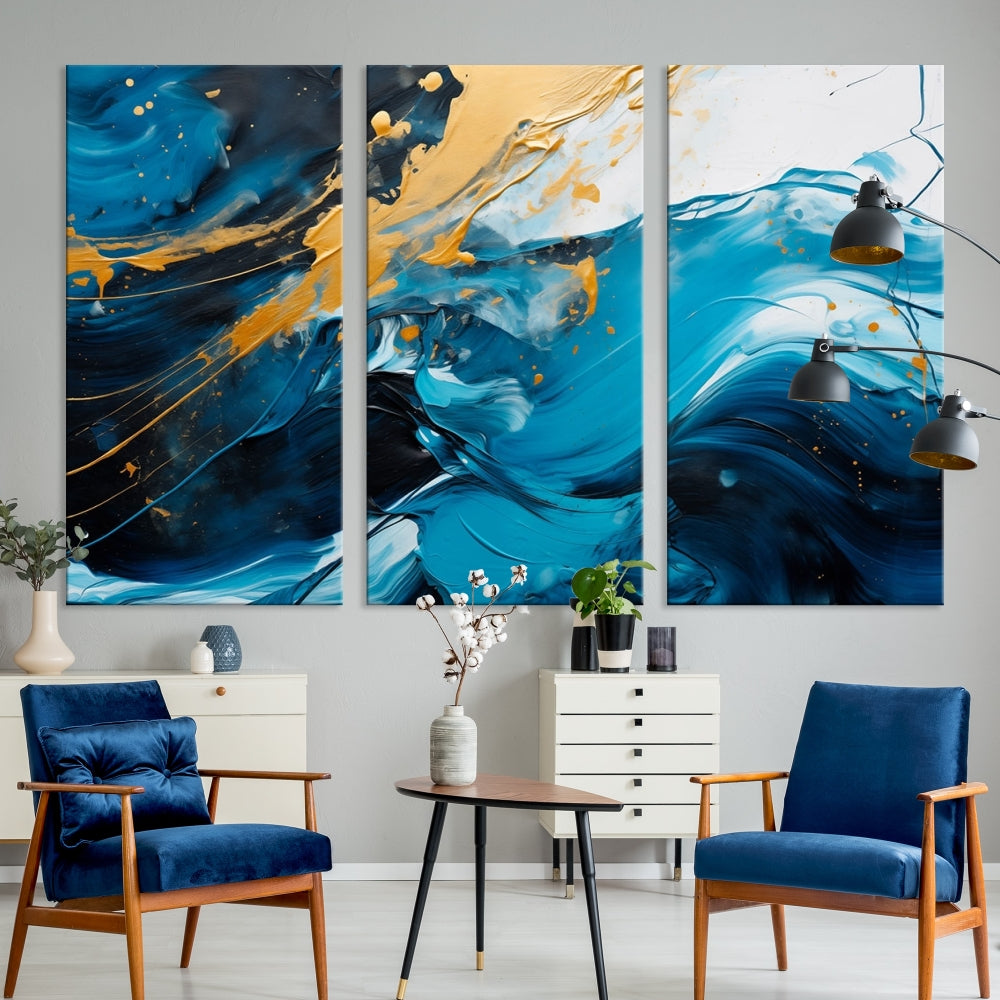 Blue Abstract Artwork Wall Art Canvas Print .