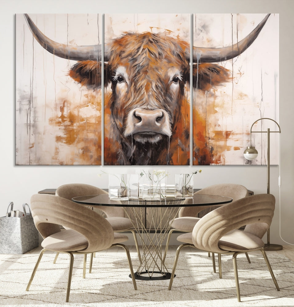 Vache abstraite aquarelle sur fond de bois Art mural Impression sur toile