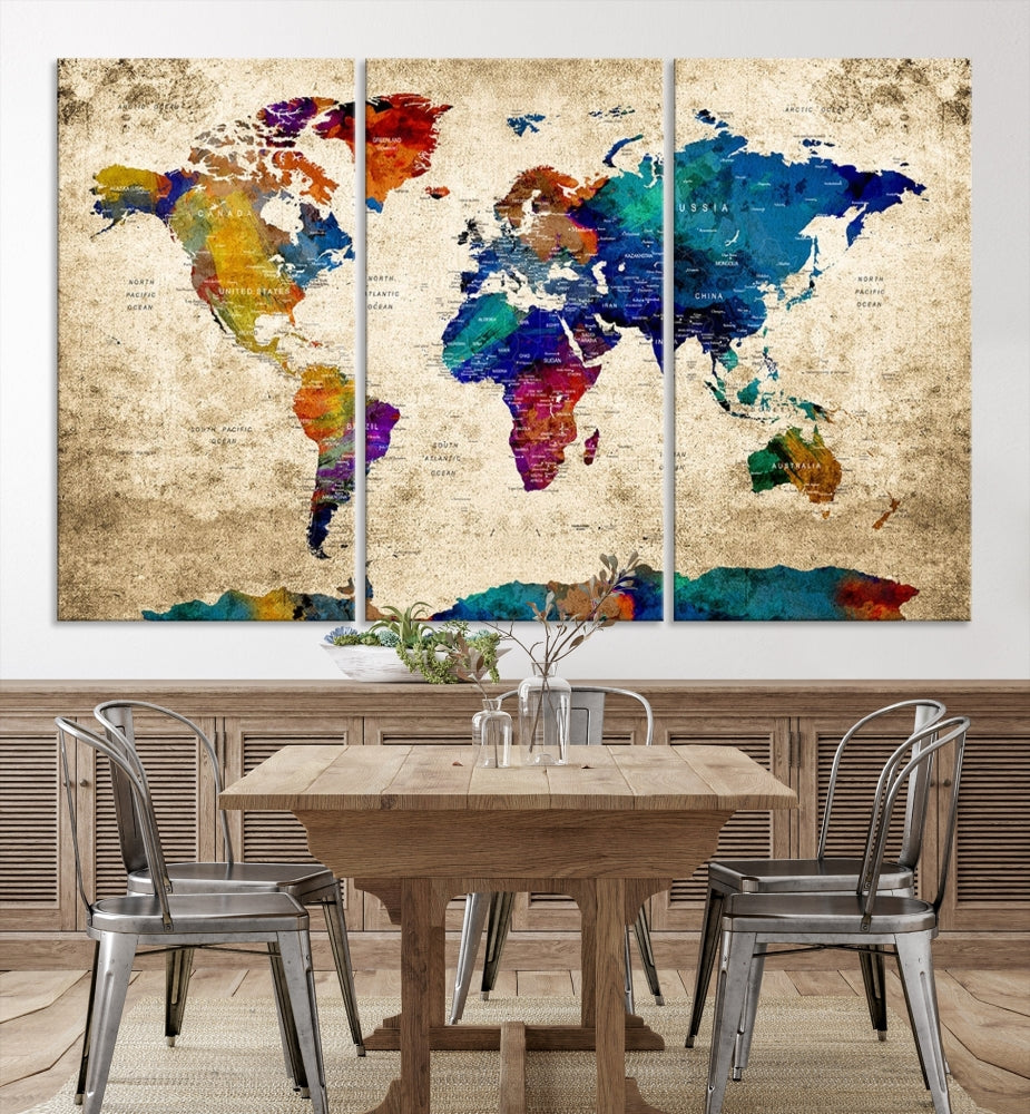 Grunge Wall Art World Map Canvas Print