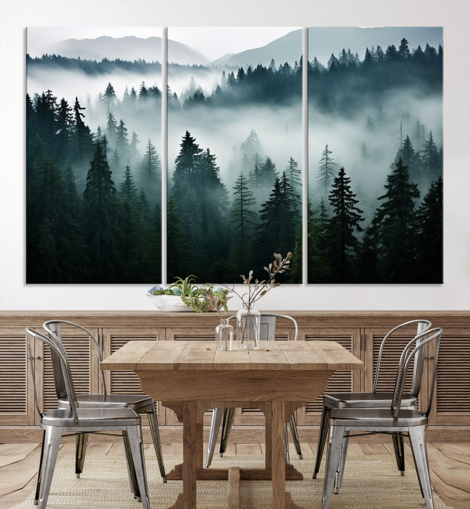 Captivating Misty Forest Wall Art - Premium Canvas Print for a Foggy and Serene Atmosphere